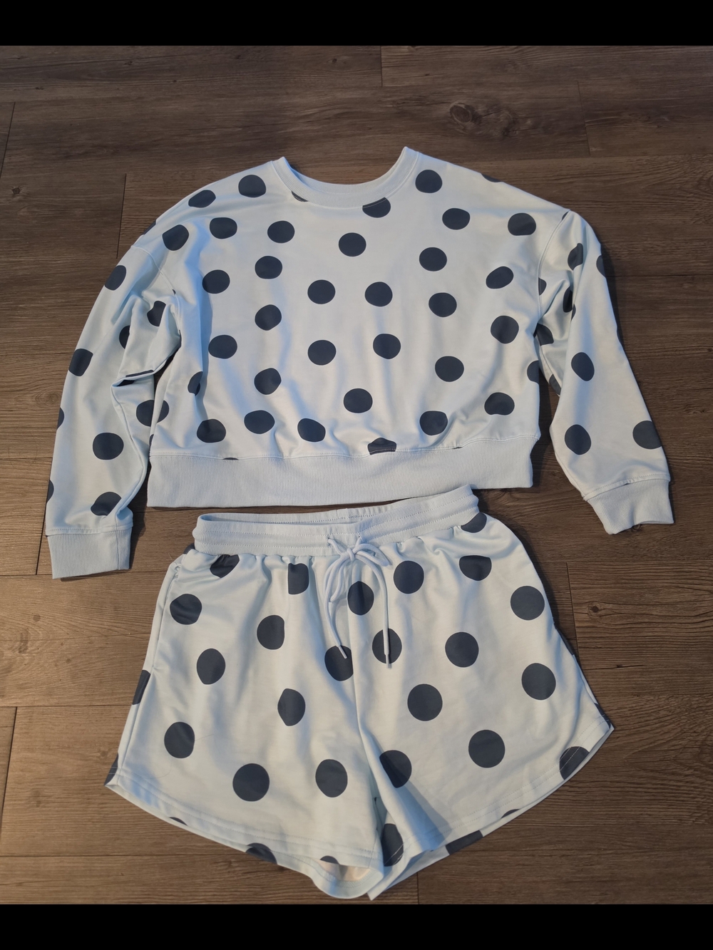 Women's 2pc Dot Set - Light Blue with Navy Dots